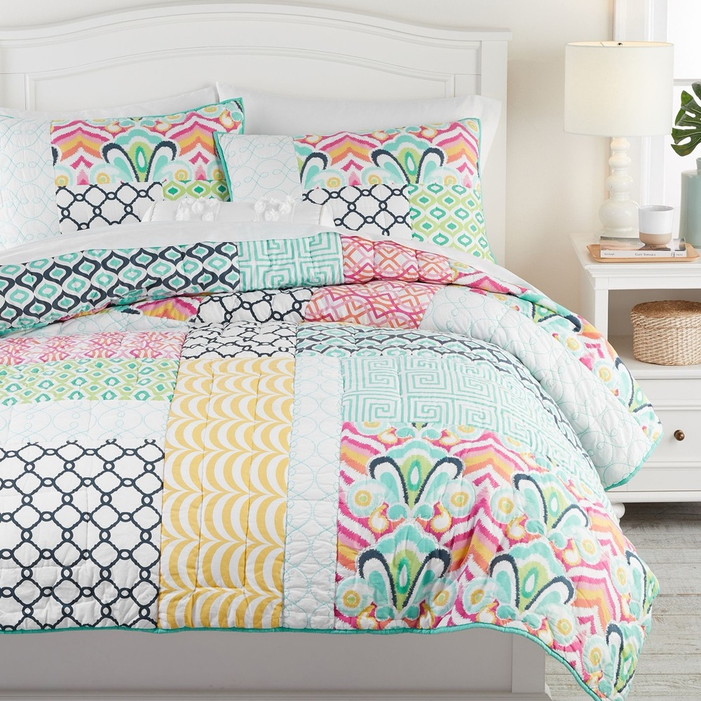 Palm Springs Patchwork Quilt + 2 Pillow Shams Pottery Barn Teen QUEEN/FULL